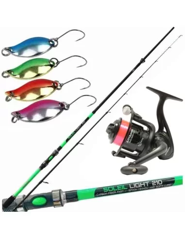 Kolpo Kit Pesca Trout Area Canna in Carbonio Mulinello 4 Spoon Kit da pesca Kolpo