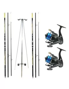 Kolpo Kit Surf 2 Canne in Carbonio 2 Mulinelli + Filo + Tripode Kit da pesca Kolpo
