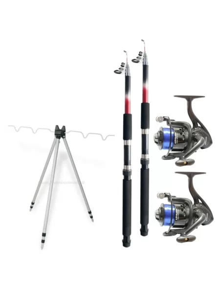 Combo Pesca Fondo 2 Canne 2 Mulinelli Filo Pogiacanne Kit da pesca Kolpo