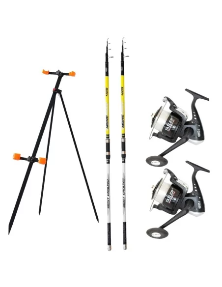 Combo Pesca Surfcasting 2 Canne in Carbonio 2 Mulinelli Filo Tripode Kit da pesca Tatler
