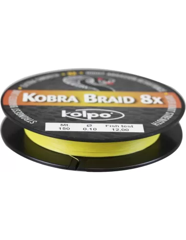 Trecciato Braid 8 Capi Kobra Kolpo Giallo 150 mt Fili da pesca Kolpo