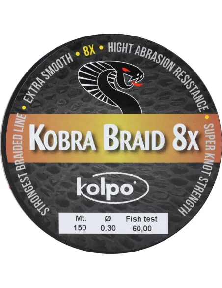 Braided Braid 8 Heads Kobra Kolpo Red 150 mt Kolpo Fishing Lines