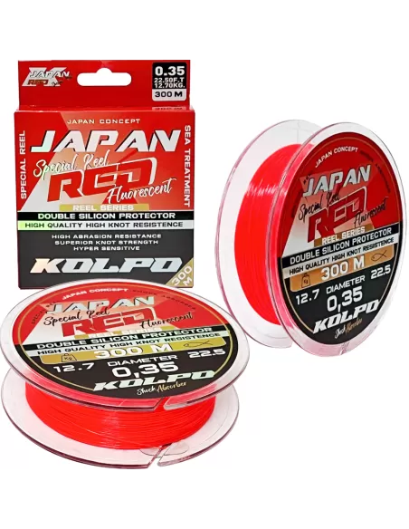 Kolpo Japan Red Fluorescent Filo da Pesca Siliconato 300 mt Fili da pesca Kolpo