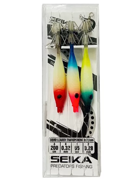 Seika Squid Leader Trasparent lenza pronta armata con 3 artificiali 75 mm Totanare e polpare Seika