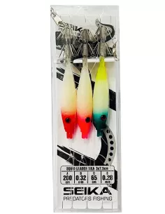 Seika Squid Leader silk lenza pronta armata con 3 artificiali 75mm Totanare e polpare Seika