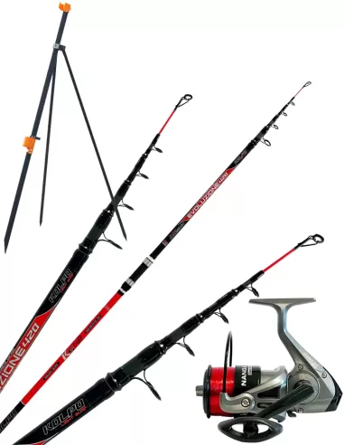 Kolpo kit Combo Completo Surf Canna Carbonio Mulinello Filo e Tripode Kit da pesca Kolpo