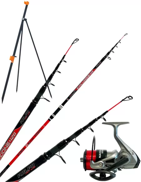 Kolpo kit Combo Completo Surf Canna Carbonio Mulinello Filo e Tripode Kit da pesca Kolpo