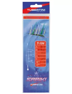 Tubertini Sabiki T-104 classico con pelle di pesce e filamenti metallici per la cattura di pesci pelagici ad elevate profondi...