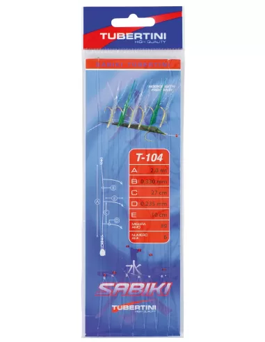 Tubertini Sabiki T-104 classico con pelle di pesce e filamenti metallici per la cattura di pesci pelagici ad elevate profondi...