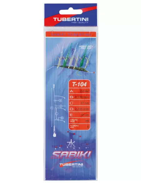 Tubertini Sabiki T-104 classico con pelle di pesce e filamenti metallici per la cattura di pesci pelagici ad elevate profondi...
