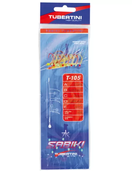 Tubertini Sabiki T-105 con pelle di pesce a 8 ami per la pesca da fondale che per pesci pelagici Sabiki Tubertini