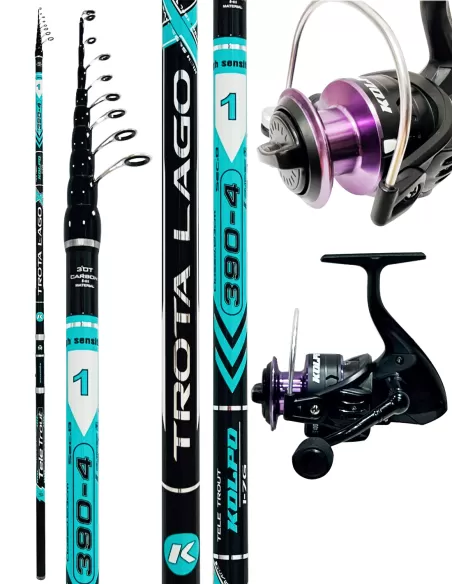 Kolpo combo canna trota lago in carbonio 3.90 mt 1/7 gr + mulinellosolaris 4 bb Kit Trota Kolpo