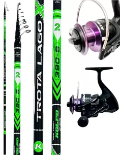 Kolpo combo canna trota lago in carbonio 3.90 mt 2/6 gr + mulinello solaris 4 bb Kit Trota Kolpo