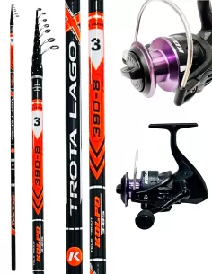 Kolpo combo canna trota lago in carbonio 3.90 mt 3/8 gr + mulinello solaris 4 bb Kit Trota Kolpo
