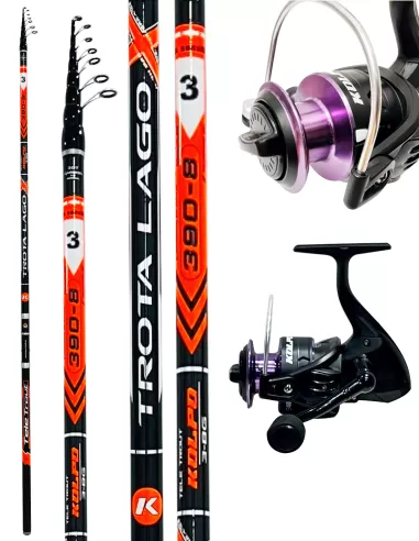 Kolpo combo carbon lake trout rod 3.90 mt 3/8 gr + solaris reel 4 bb Kolpo Trout Kit