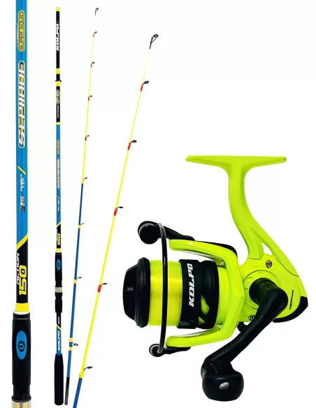Kolpo kit pesca seppie canna vetta sensibile con azione 150gr mulinello e filo Lampade da Carpfishing Kolpo