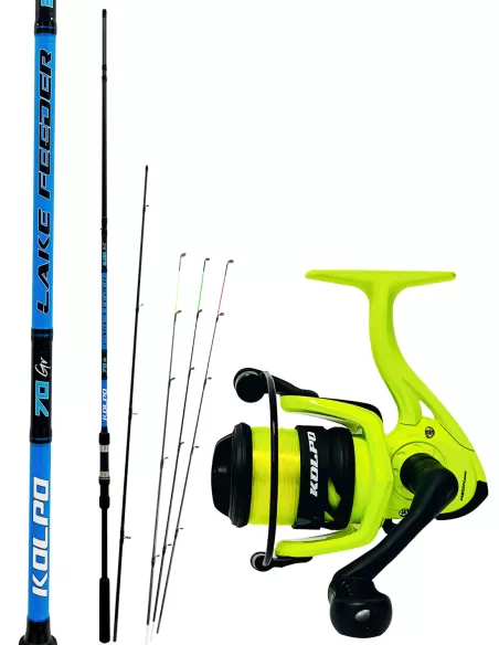 Kolpo kit pesca Feeder con canna + 3 vette con mulinello e filo fluo Kit feeder Kolpo