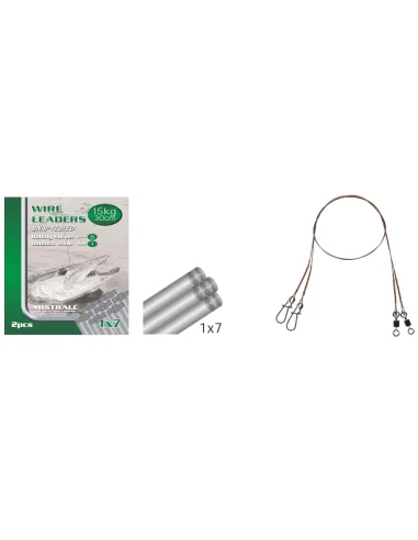 Mistral Steel Cables 1x7 15 kg with Rolling Swivel and Snap Hook 2pcs Steel Cables