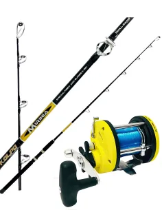 Kit Pesca Traina Costiera Canna 10 30 lb Mulinello Rotante con Guidafilo e filo Kit da pesca Kolpo