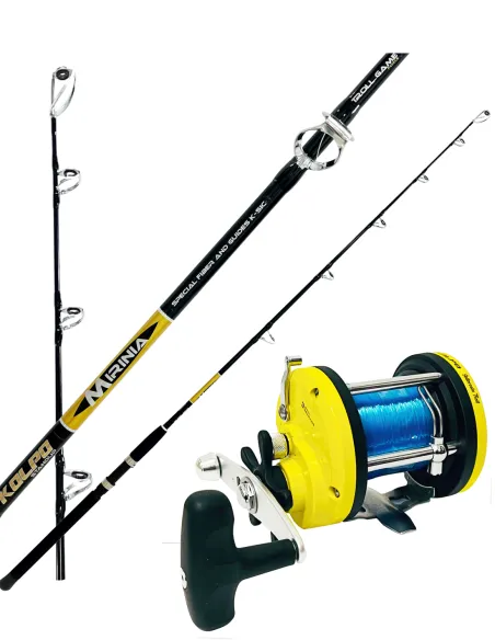 Kit Pesca Traina Costiera Canna 10 30 lb Mulinello Rotante con Guidafilo e filo Kit da pesca Kolpo