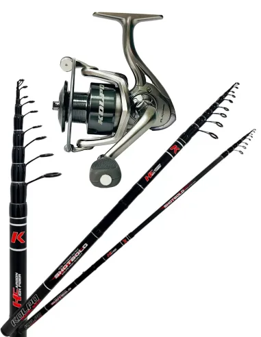 Kolpo Kit Pesca Bolognese Pezzatura Corta Travel in Carbonio con mulinello Kit da pesca Kolpo
