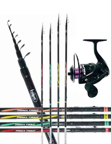 Kit Pesca Trota Lago in Carbonio Canna Mulinello Kit da pesca Kolpo