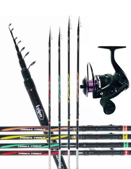 Kit Pesca Trota Lago in Carbonio Canna Mulinello Kit da pesca Kolpo