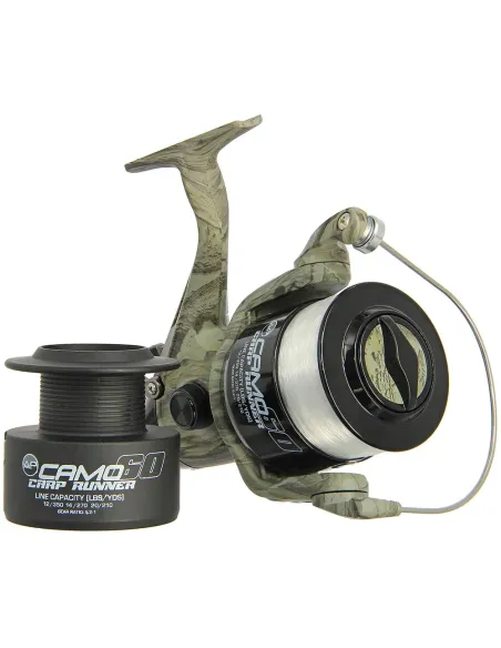 Mulinello Angling Pursuits Camo 60 - 3BB Carp Runner con lenza da 12 libbre e bobina di ricambio Mulinelli carpfishing NGT