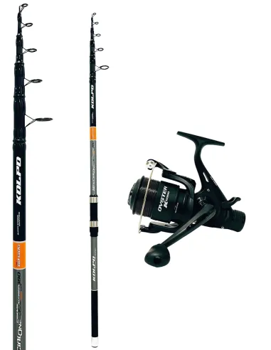 Kit pesca carpfishing fondo con canna telescopica + mulinello e filo Kit da pesca Kolpo