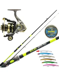 Combo Spinnng Pesca in Mare Canna Mulinello Filo 6 Artificiali Kit da pesca Kolpo