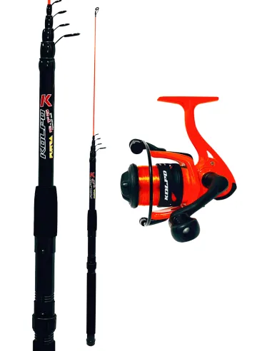 kolpo combo pesca bolognese fondo spinning con canna 2.10 mt mulinello e filo Kit Spinning Kolpo