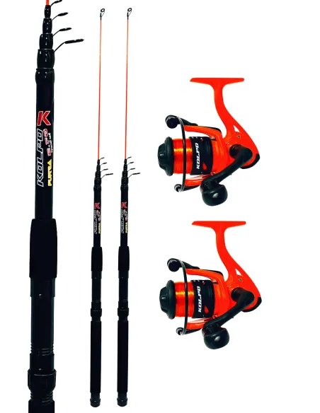 Kolpo Combo Pesca Bolognese Spinning Fondo Ingombro Ridotto Travel 2 canne 2 mulinelli Kit da pesca Kolpo