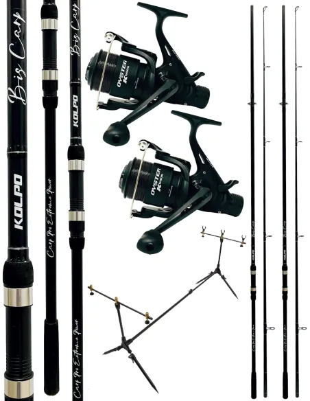 Kolpo combo da pesca carpfishing 2 canne + 2 mulinelli con filo + rodpod Kit Carpfishing Kolpo
