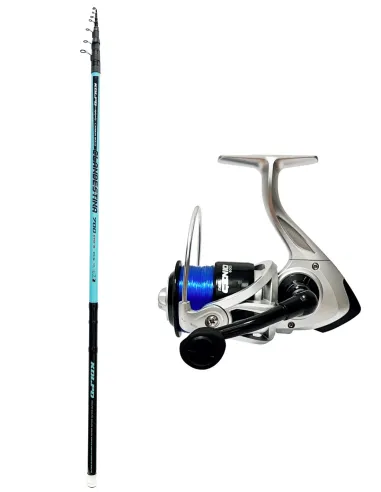 Kolpo combo per la pesca fiume torrente con canna teleregolabile in carbonio 6mt + mulinello e filo Kit Trota Kolpo