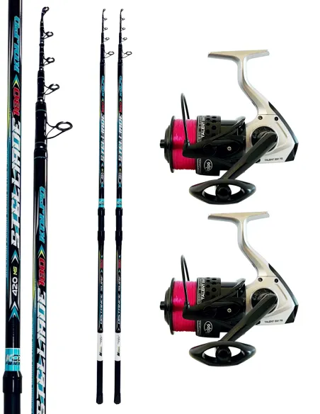 Combo Surfcasting Kolpo Stelliade 4,20 m + 2 Mulinelli Talent 7000 con Filo Precaricato Kit da pesca Kolpo