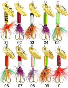 Kolpo Fario Cucchiaino Rotante Spinning 80 mm – 8 g con Ancoretta Piumata, 10 Colorazioni Esche Artificiali Cucchiaini Kolpo 2