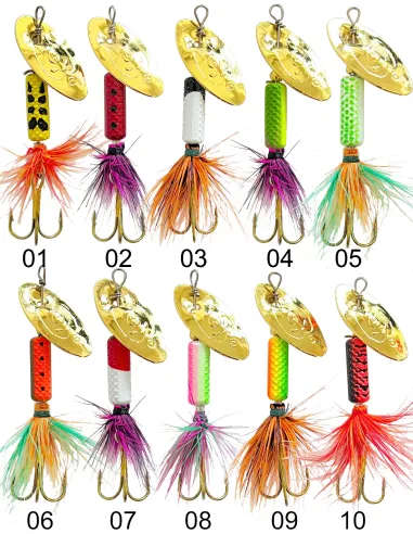 Kolpo Fario Cucchiaino Rotante Spinning 80 mm – 8 g con Ancoretta Piumata, 10 Colorazioni Esche Artificiali Cucchiaini Kolpo