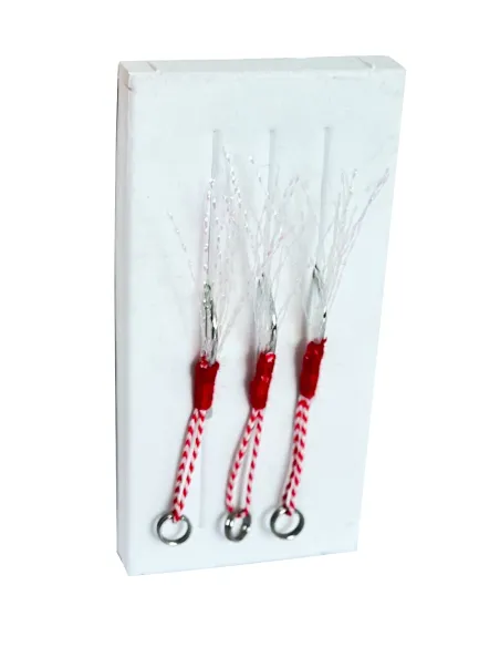 Kolpo Assist Hooks – Ami da Jigging e Spinning con Piume e Scent (3pz, Affilatura Chimica Super Cut) Ami legati Kolpo