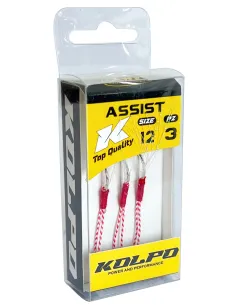 Kolpo Assist Hooks – Ami da Jigging e Spinning con Piume e Scent (3pz, Affilatura Chimica Super Cut) Ami legati Kolpo
