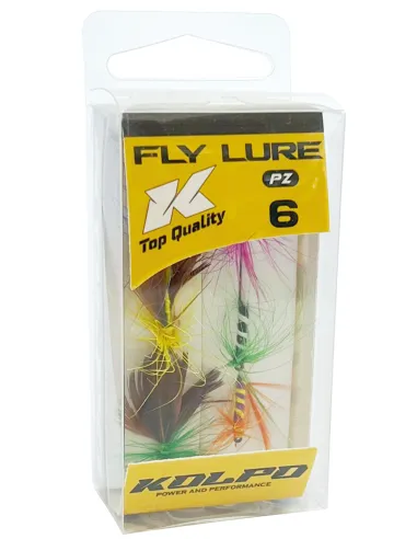 Kolpo Artificial Fly Fishing Flies – 6-Piece Set with Box | Lakes, Rivers, and Streams