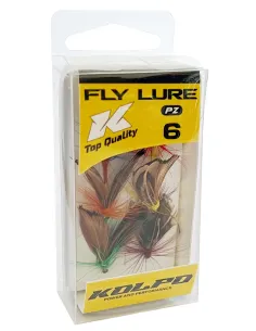 Kolpo Mosche Artificiali da Pesca a Mosca – Set 6 pezzi con Box | Laghi, Fiumi e Torrenti Mosche galleggianti Kolpo