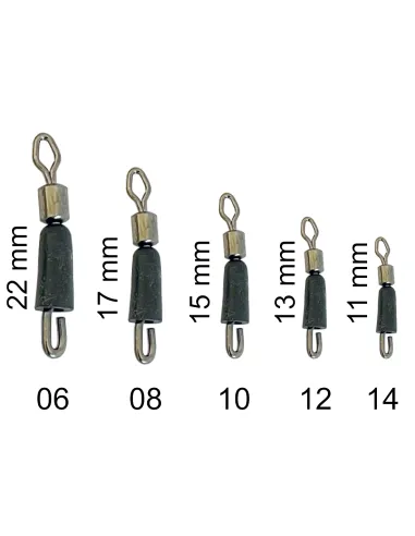 Kolpo Quick Change Swivel with snap hook and rubber cap for surfcasting, 5 sizes, 5 pcs