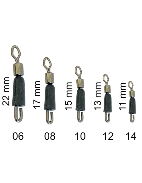 Kolpo Quick Change Swivel girelle con moschettone e cappuccio gomma per surfcasting, 5 misure, 5 pz Girelle Kolpo