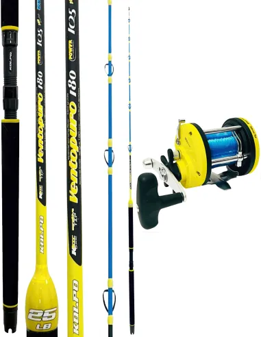 Kolpo Combo Pesca Traina Ventopuro 180cm 25lb + Mulinello Laguna Troll 50 con Filo Precaricato Kit Traina Kolpo