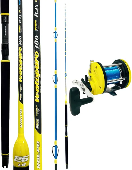 Kolpo Combo Pesca Traina Ventopuro 180cm 25lb + Mulinello Laguna Troll 50 con Filo Precaricato Kit Traina Kolpo