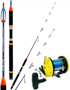Kolpo Combo Pesca Traina Sottovento 1.50mt 12lb + Mulinello Laguna Troll 50 con Filo Precaricato Kit Traina Kolpo