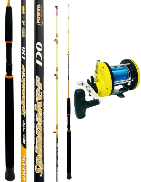 Kolpo Combo Traina Costiera Spinnaker + Mulinello Laguna Troll con Filo – Potenza Compatta e Affidabile Kit Traina Kolpo