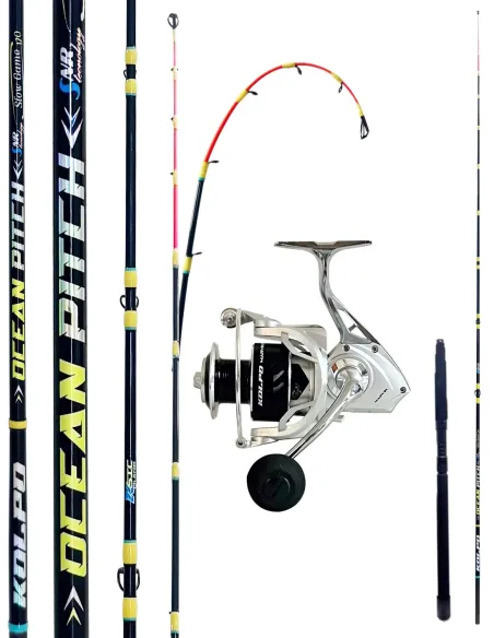 Kolpo Combo Ocean Pitch + Marvik 6000 – Canna in Titanio per Pesca Verticale e Bolentino Estremo Kit Bolentino Kolpo
