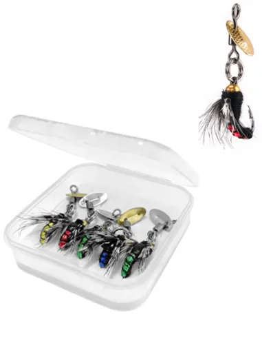 Set Kolpo 5 Mosche Affondanti con Paletta Rotante – Super Realistiche su Amo 10×15 mm Mosche affondanti Kolpo