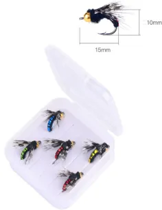 Set Kolpo 5 Mosche Affondanti da Pesca a Mosca – Realistiche su Amo 10×15 mm, Alta Qualità Mosche affondanti Kolpo